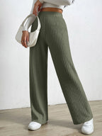 Solid Color High Waist Ribbed Straight Loose Casual Pants