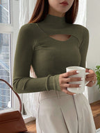 Stand Collar Long Sleeve Hollow Pullover Tops
