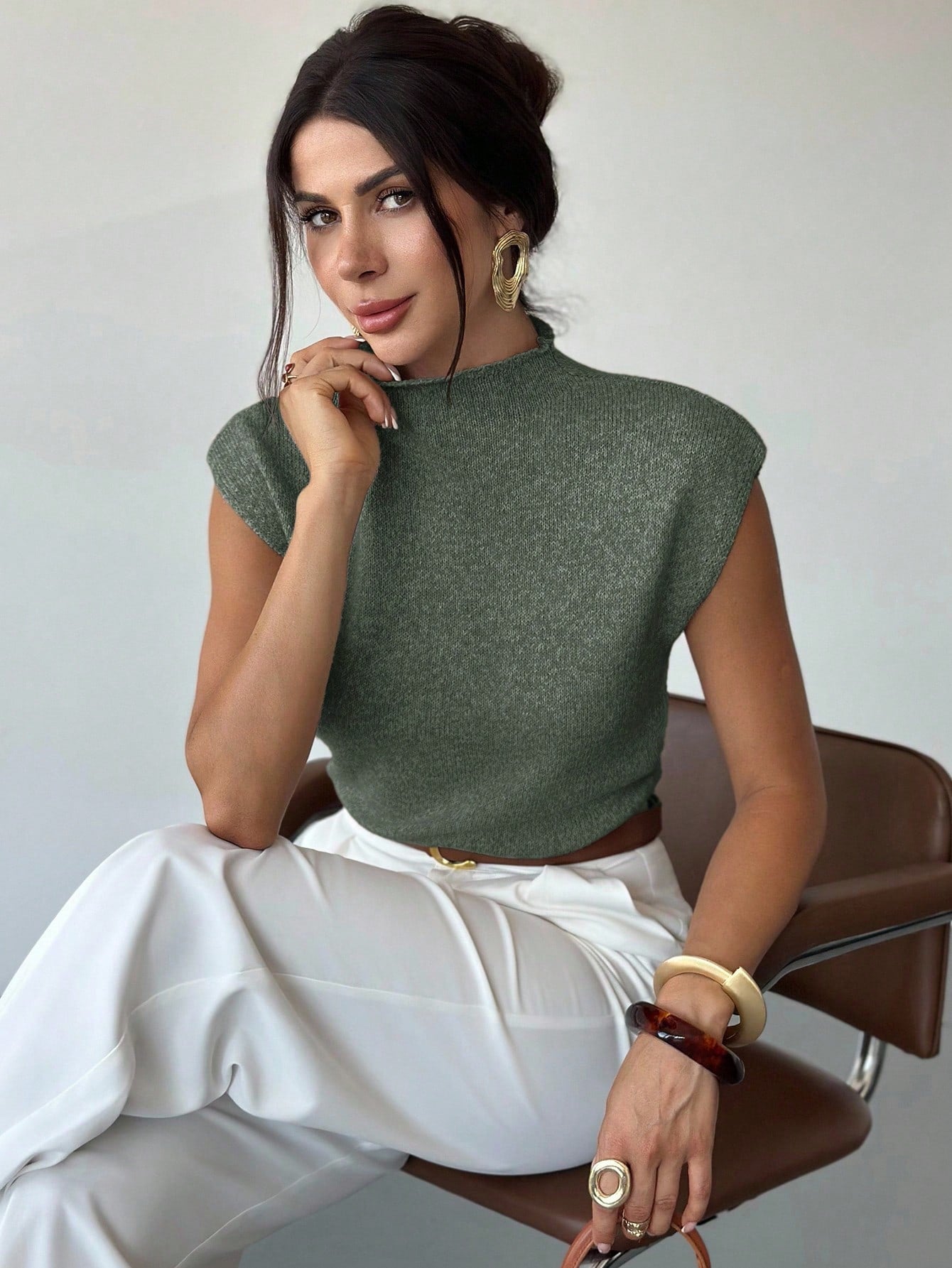 High Neck Loose Casual Versatile Sleeveless Knit Sweater