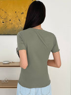 Lettuce Trim Ribbed Knit Tee Summer