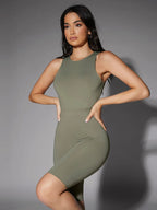 Solid Slim Fit Round Neck Tank Bodysuit