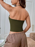 Summer Sexy Solid Backless Crop Halter Top