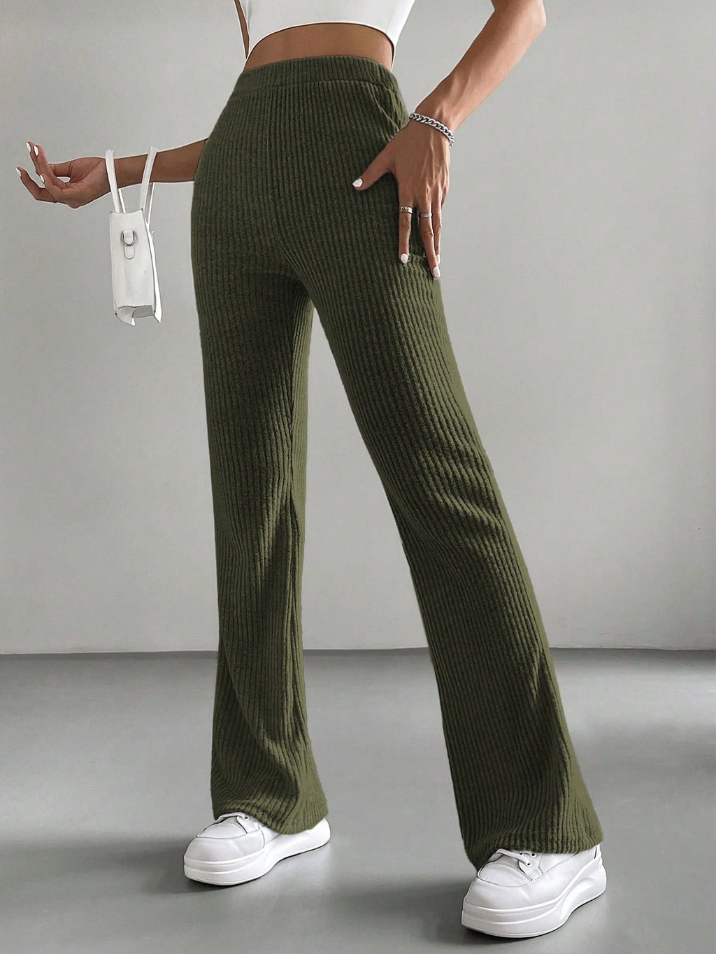 Solid Color High Waisted Pants