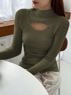 Stand Collar Long Sleeve Hollow Pullover Tops