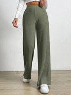 Solid Color High Waist Ribbed Straight Loose Casual Pants