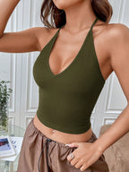 Summer Sexy Solid Backless Crop Halter Top