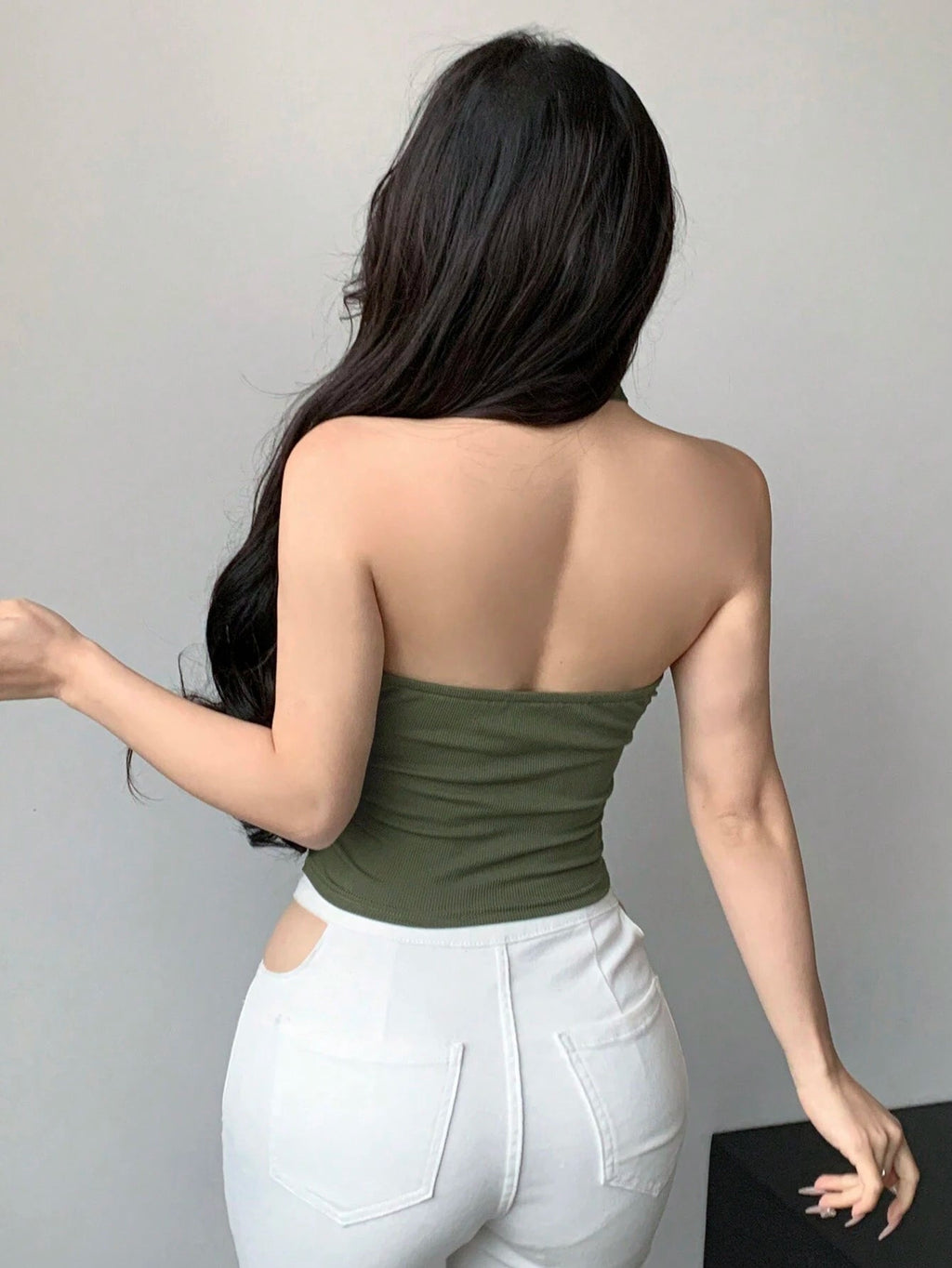 Solid Color Wrapped Halter Neck Slim Fit Tank Top Summer