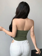 Solid Color Wrapped Halter Neck Slim Fit Tank Top Summer