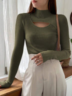 Stand Collar Long Sleeve Hollow Pullover Tops