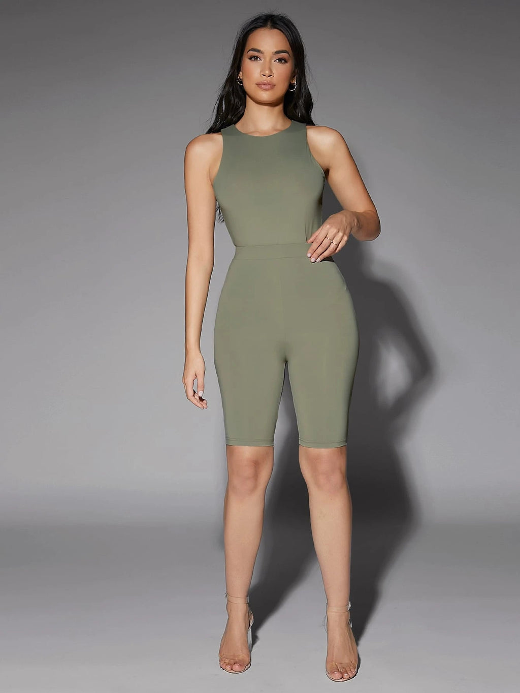 Solid Slim Fit Round Neck Tank Bodysuit