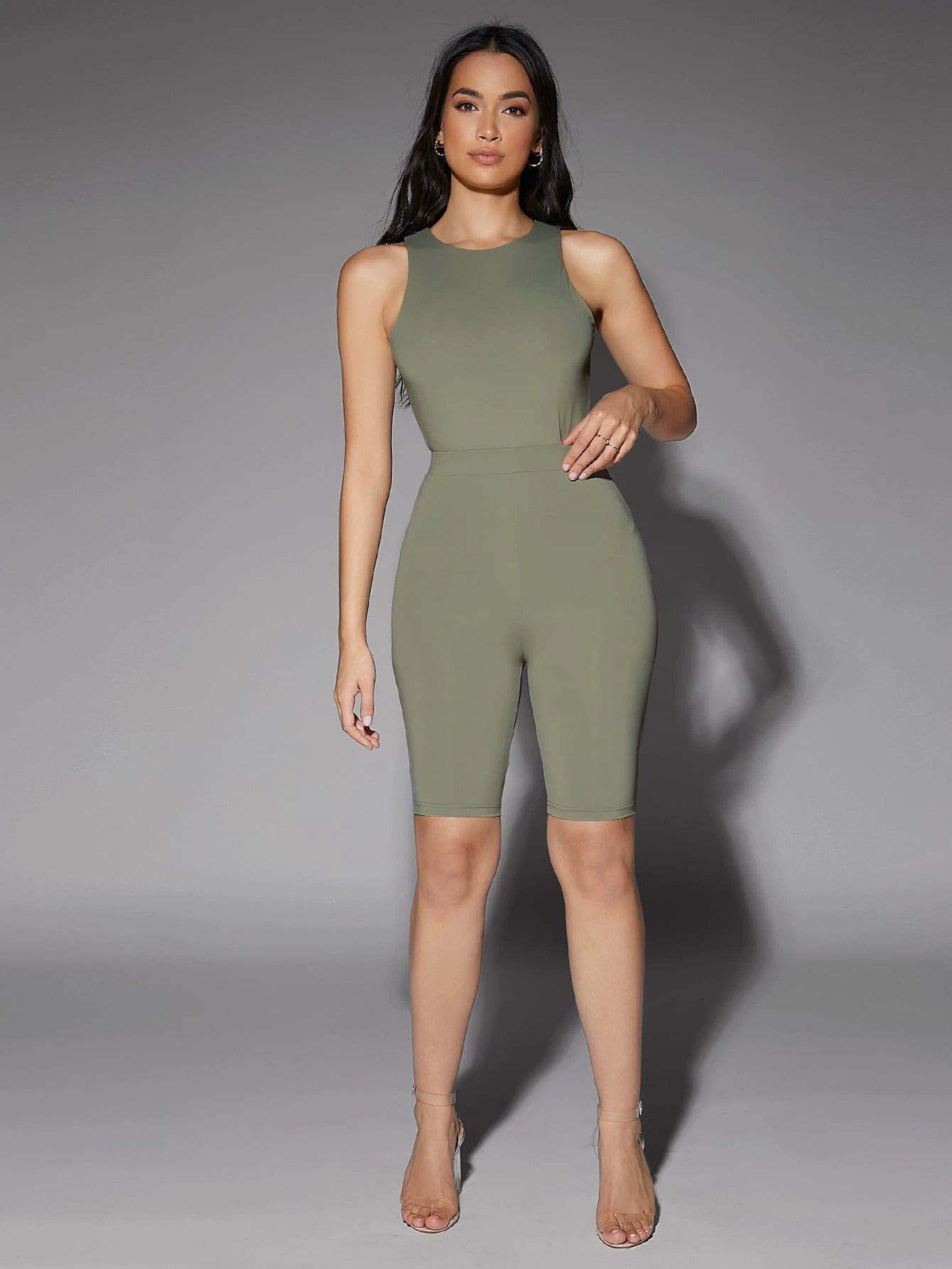 Solid Slim Fit Round Neck Tank Bodysuit