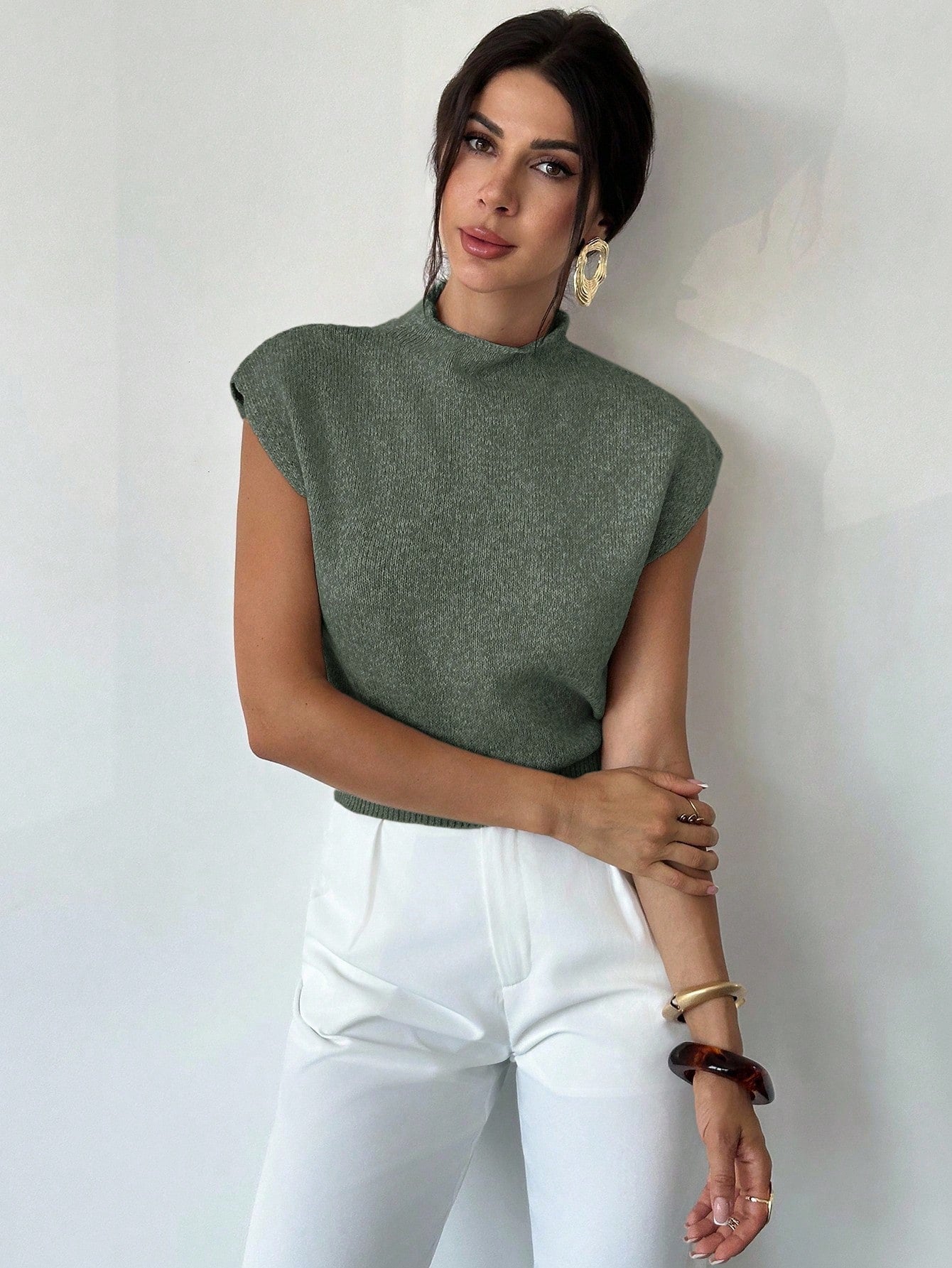 High Neck Loose Casual Versatile Sleeveless Knit Sweater