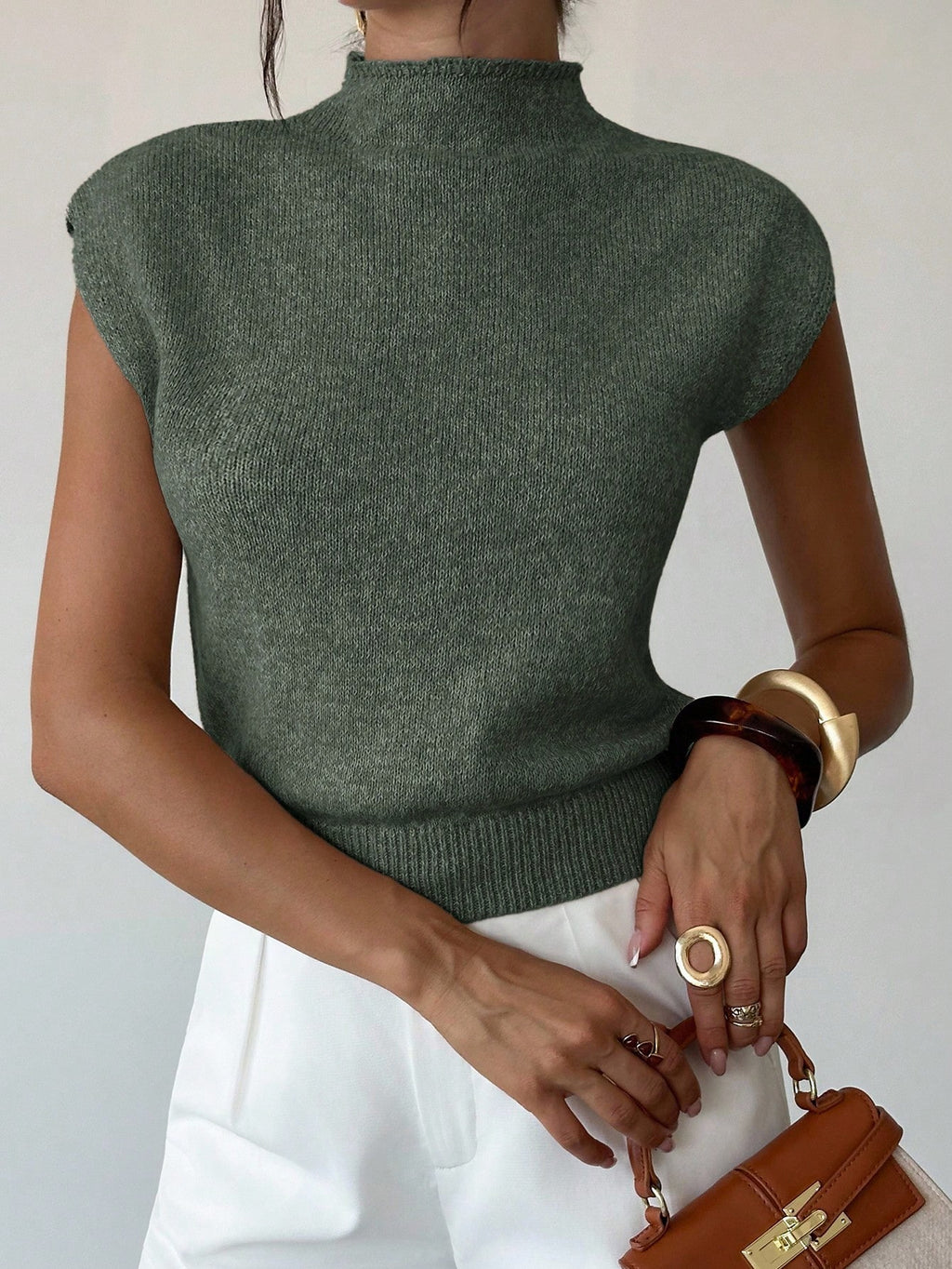 High Neck Loose Casual Versatile Sleeveless Knit Sweater