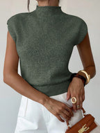 High Neck Loose Casual Versatile Sleeveless Knit Sweater