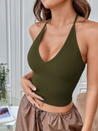 Summer Sexy Solid Backless Crop Halter Top