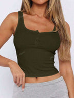 Solid Color Button Half Placket Tank Top