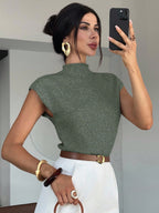 High Neck Loose Casual Versatile Sleeveless Knit Sweater