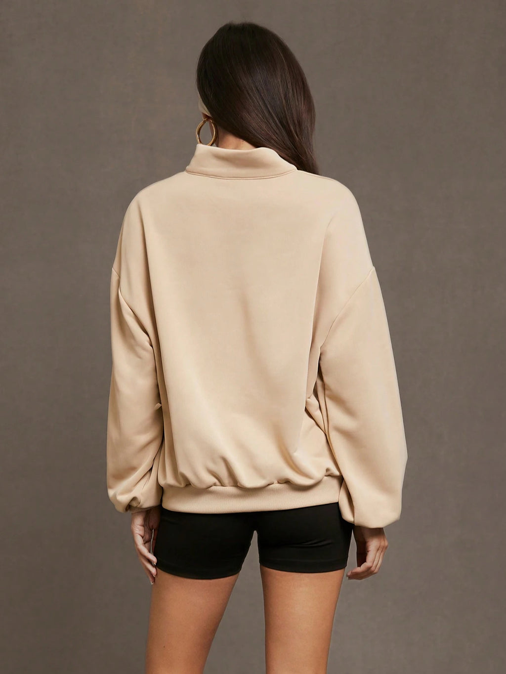 Letter Graphic Quarter Zip Drop Shoulder Sweatshirt, Long Sleeve Tops