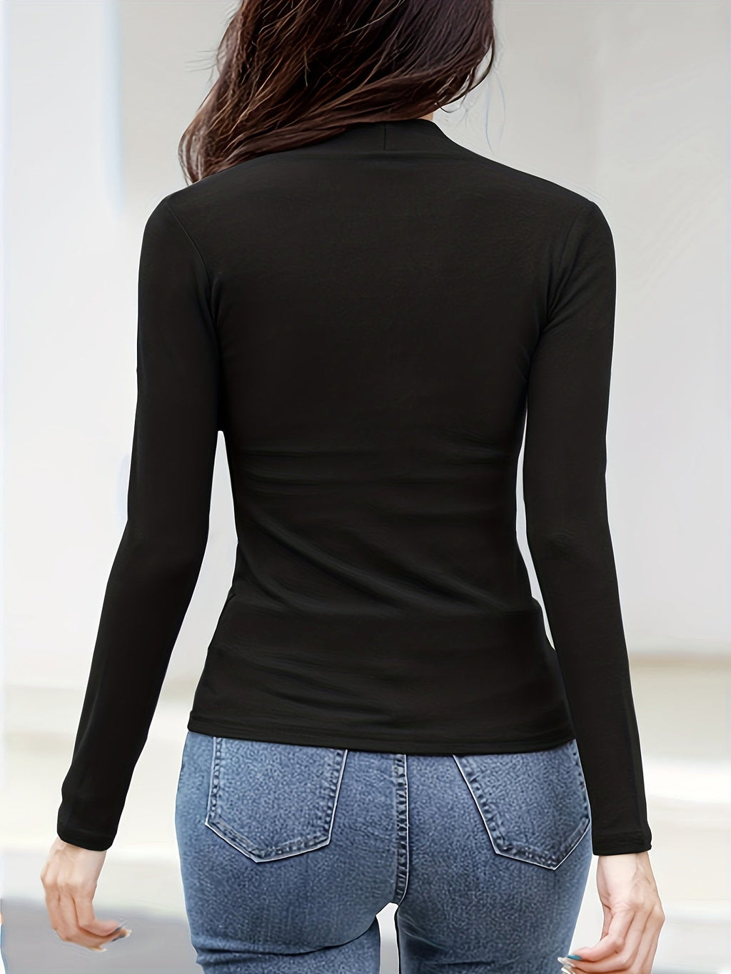 Casual Long Sleeve T-Shirt - Deep V-Neck Semi-Sheer Top