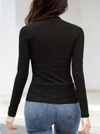 Casual Long Sleeve T-Shirt - Deep V-Neck Semi-Sheer Top