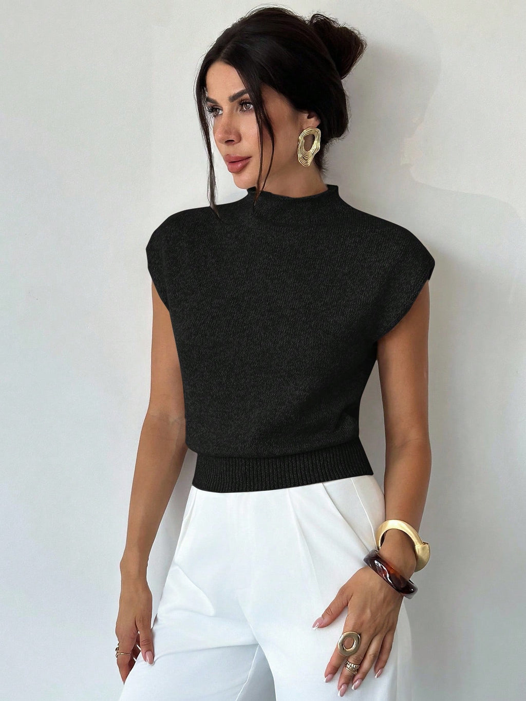 High Neck Loose Casual Versatile Sleeveless Knit Sweater
