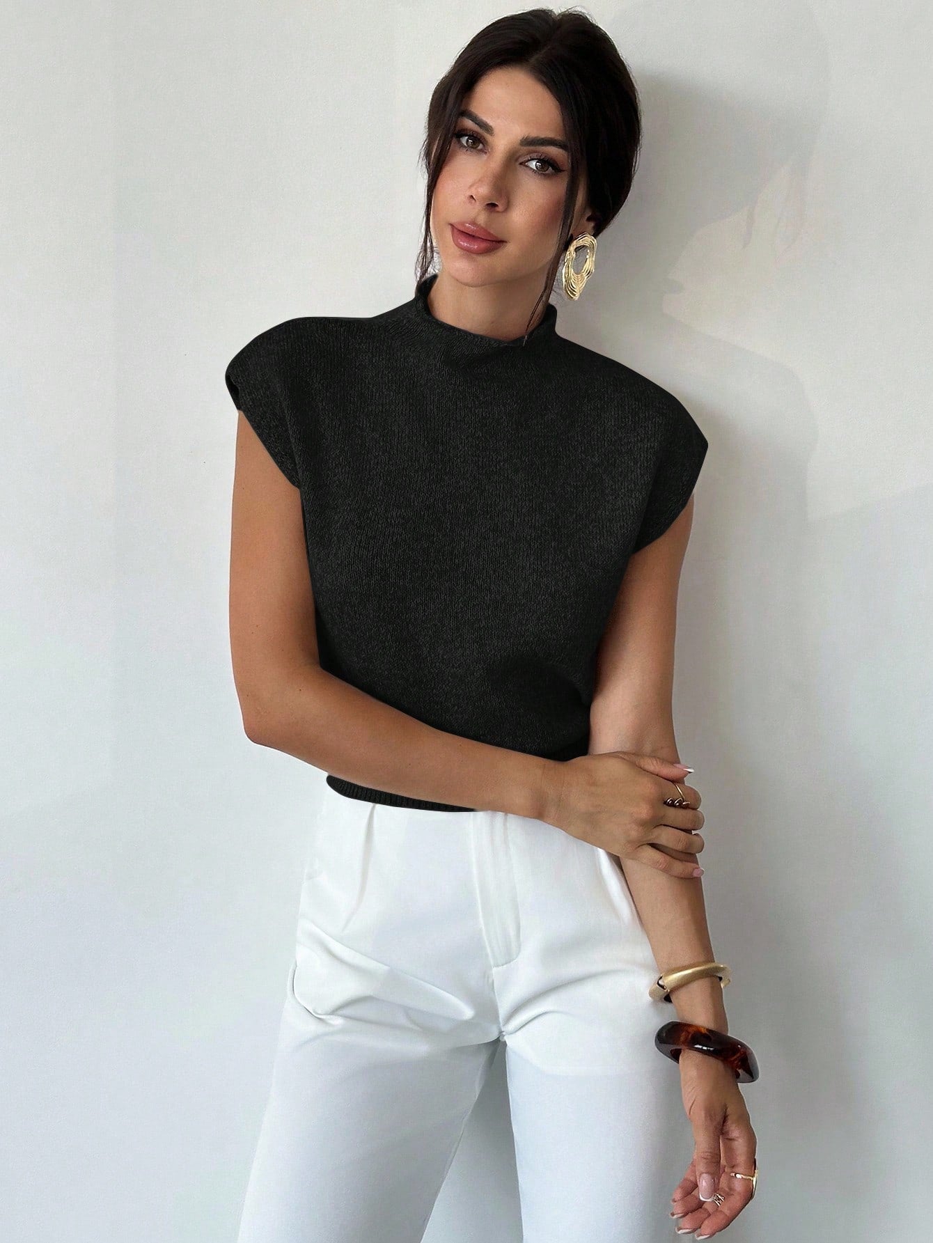 High Neck Loose Casual Versatile Sleeveless Knit Sweater