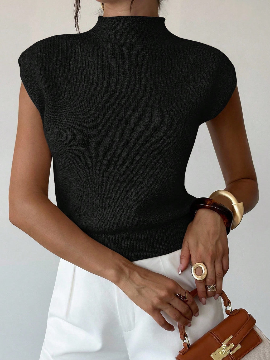 High Neck Loose Casual Versatile Sleeveless Knit Sweater