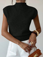 High Neck Loose Casual Versatile Sleeveless Knit Sweater