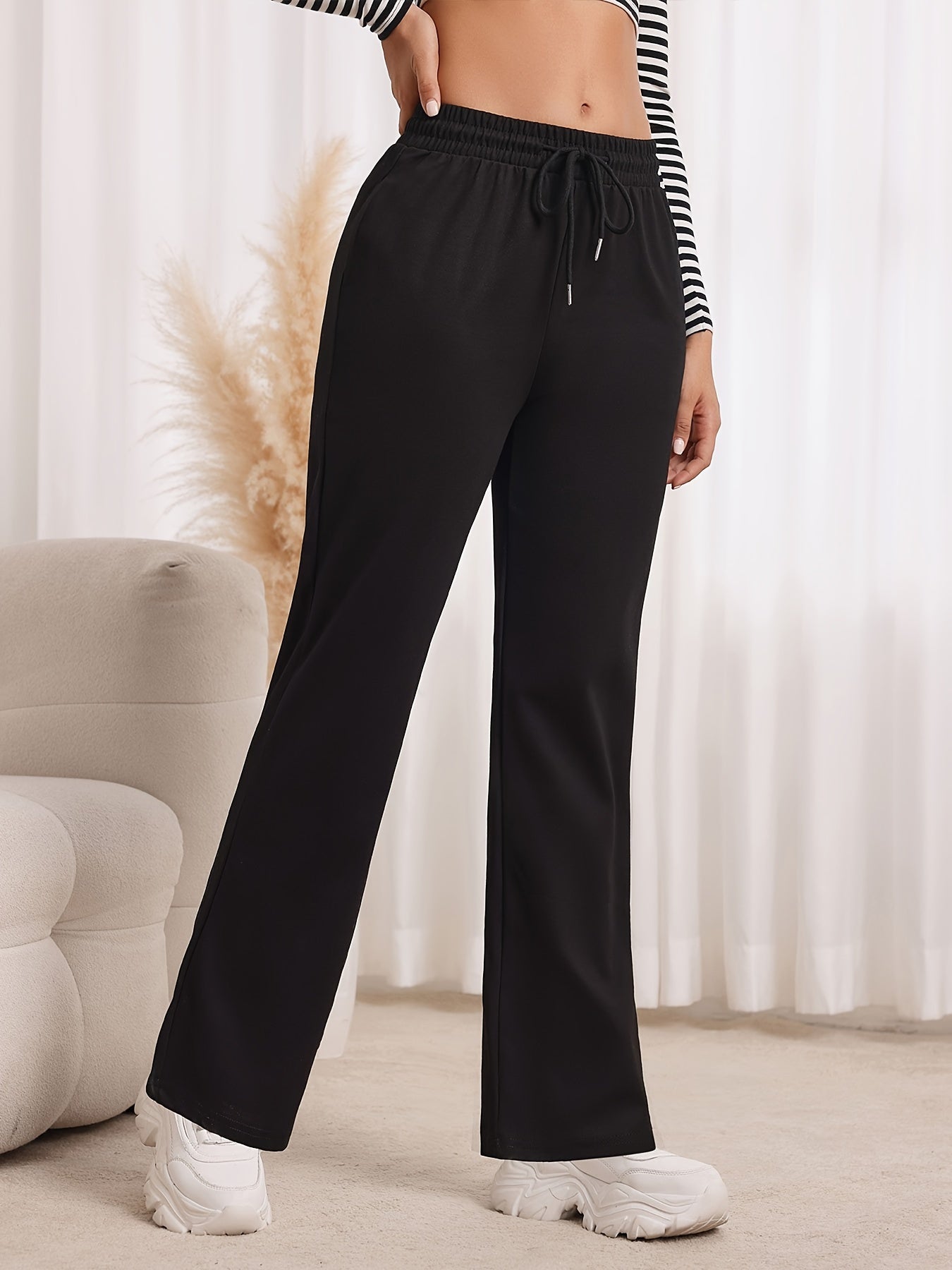 Drawstring Elastic Waist Sweatpants, Loose Fit Straight-Leg Joggers