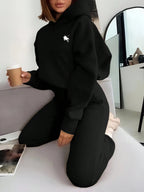 Heart Print Long Sleeve Cropped Hoodie And Drawstring Waist Pocketed Jogger Sweatpants 2 Pieces Set