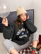 Letter Graphic Big Pocket Drawstring Thermal Hoodie