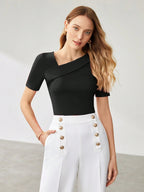 Solid Asymmetrical Neck Slim Fit Tee