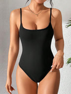 Solid Color Backless Spaghetti Strap Bodysuit