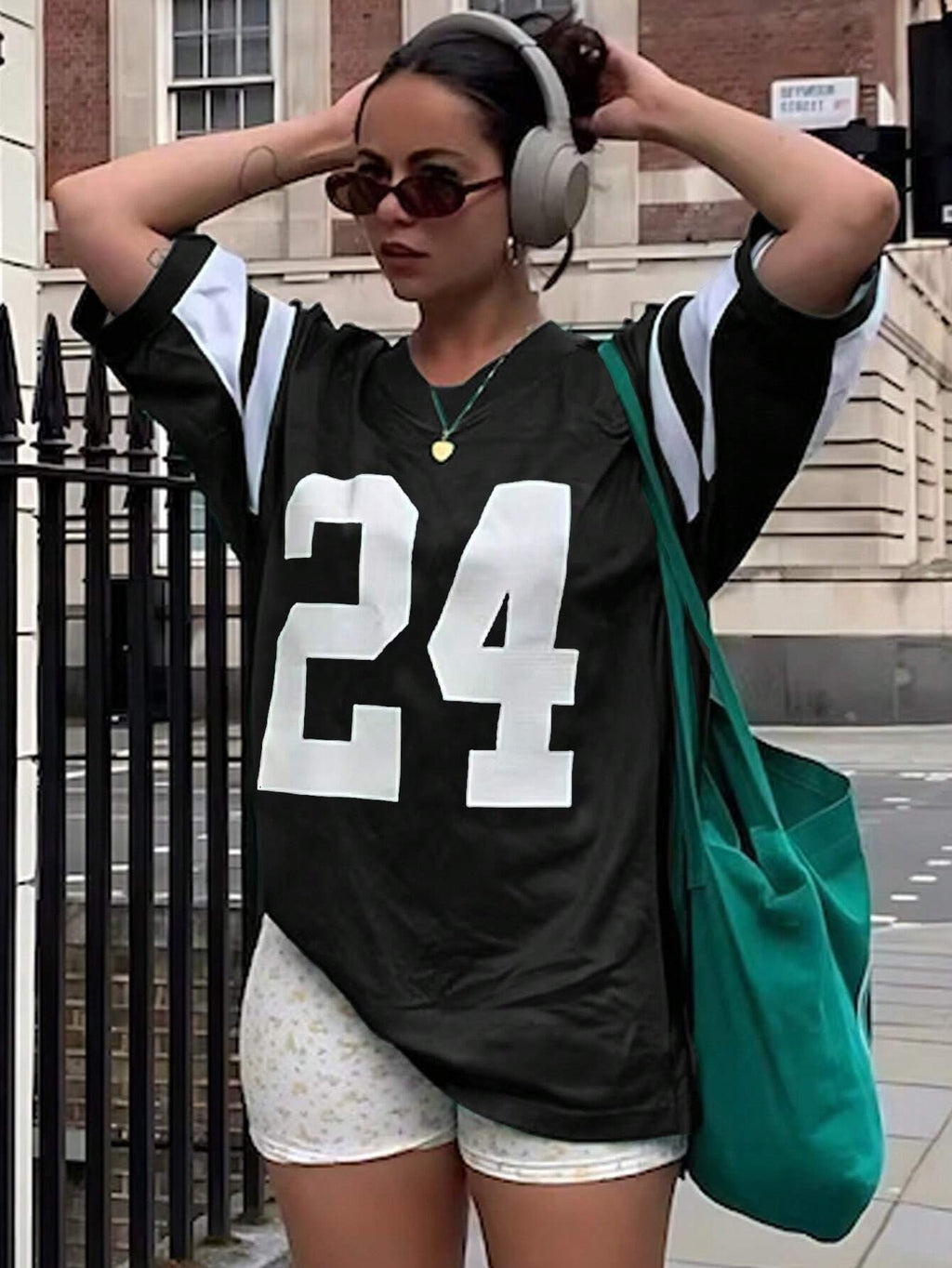 Number Print Patchwork Short Sleeve T-Shirt Graphic Tees Women Tops