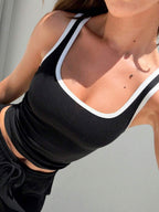 Contrast Trim Crew Neck Casual Sleeveless Tank Top