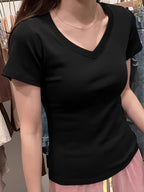 Women's Elegant V-Neck Short Sleeve T-Shirt