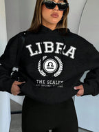 Casual Letter Printed Drawstring Hoodie Sweatshirt, Long Sleeve Tops Graduation