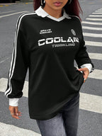 Fall/Winter Casual/Going Out V-Neck Banded Texture Decoration Black Baggy Sport Sweatshirt