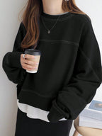 Round Neck Contrast Color Loose Oversized Pullover Sweatshirt, Autumn & Winter