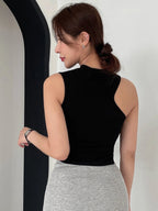 Asymmetrical Neck Ribbed Knit Tank Top