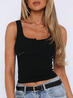 Solid Color Button Half Placket Tank Top