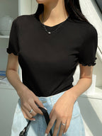 Lettuce Trim Ribbed Knit Tee Summer