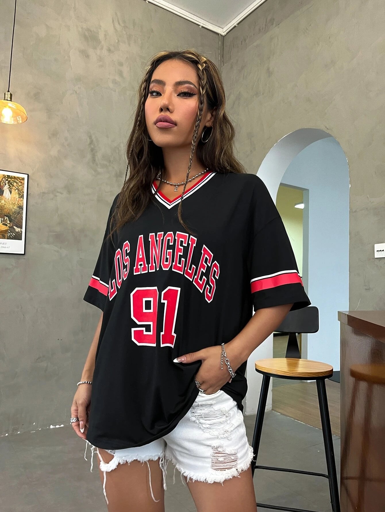 Loose-Fit V-Neck Drop-Shoulder T-Shirt