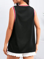 Letter Graphic Striped Trim Tank Top