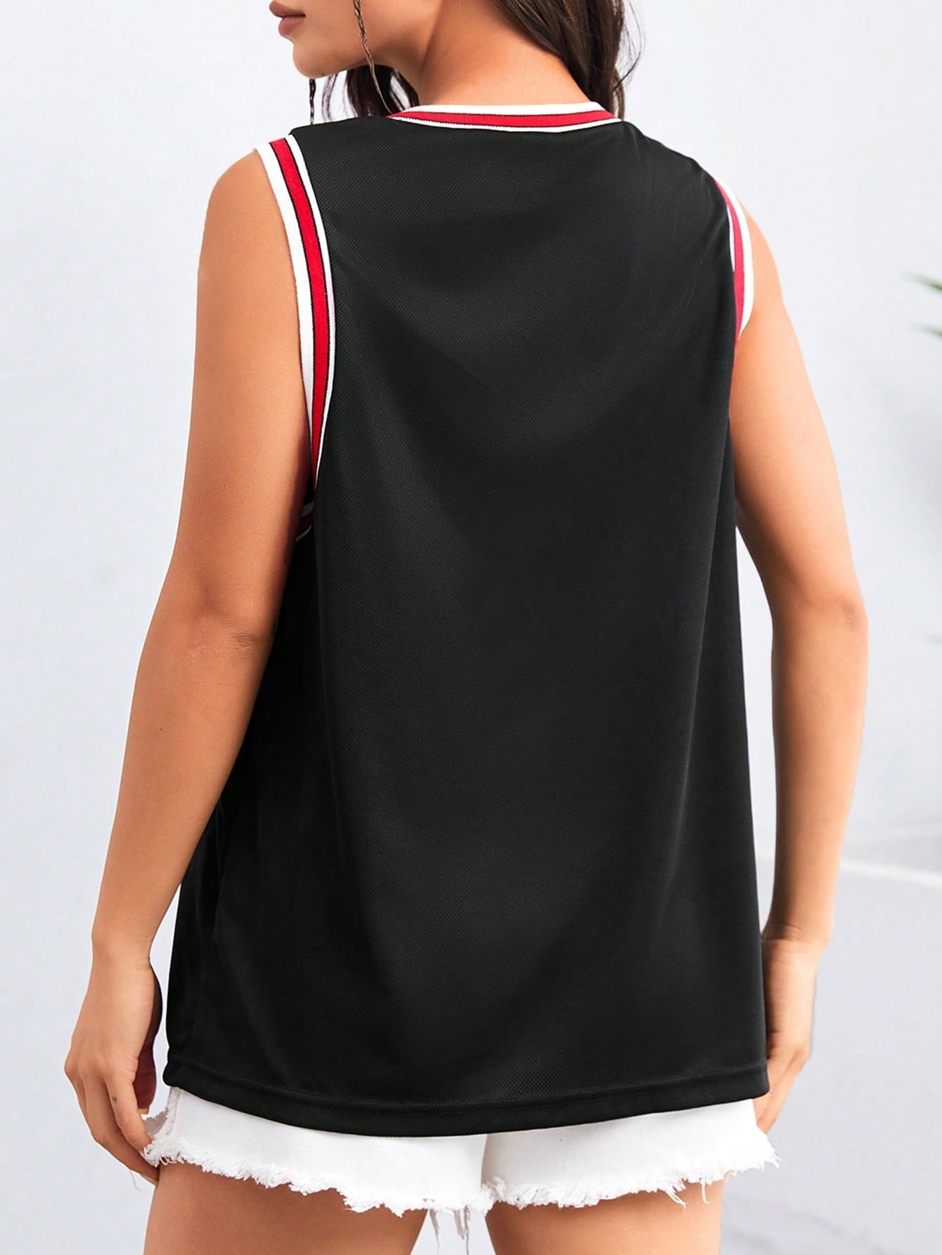 Letter Graphic Striped Trim Tank Top
