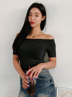 Off Shoulder Solid Tee,Crop Tops
