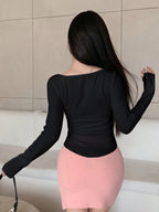 Solid Button Front Curved Hem
