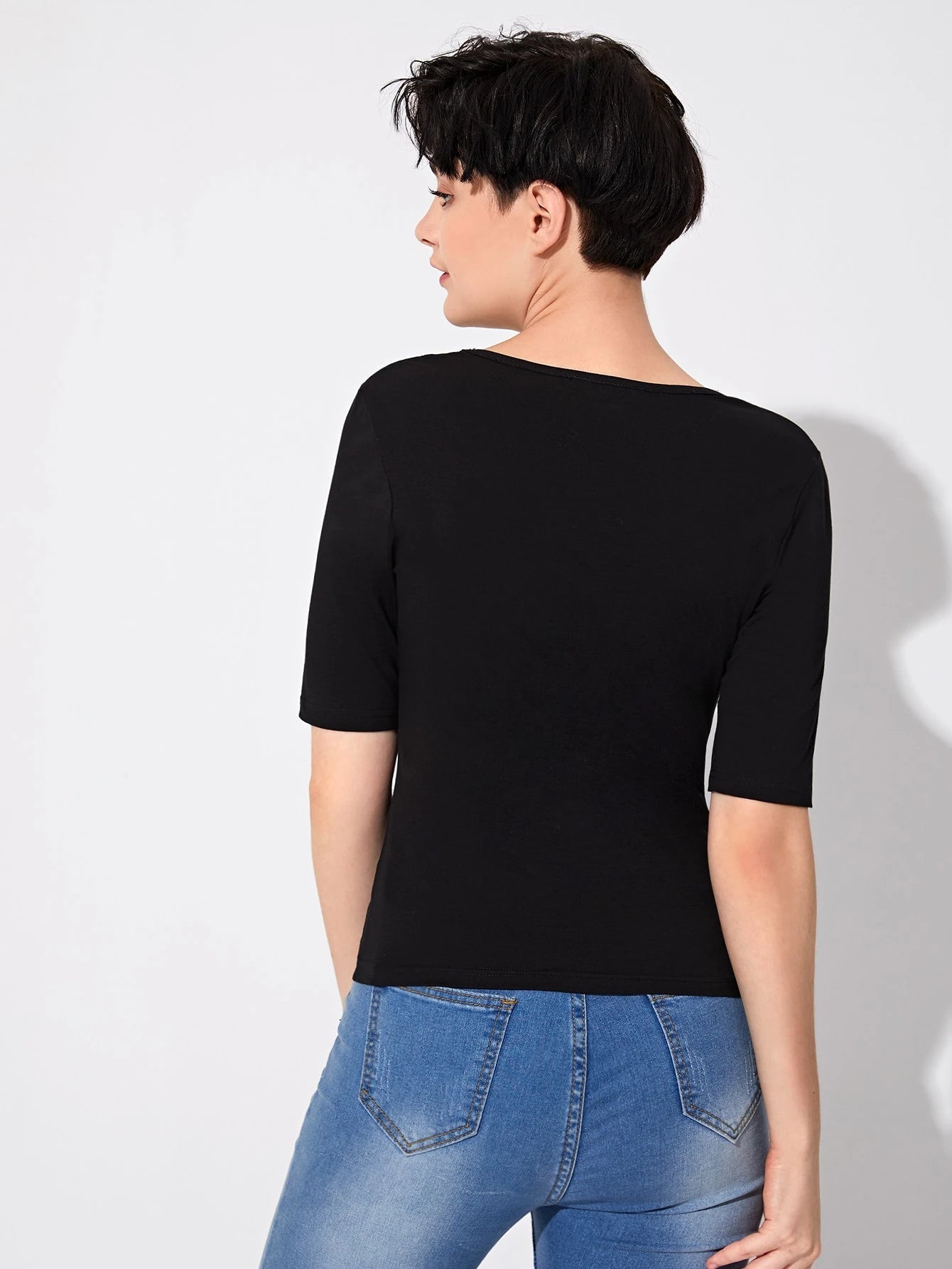 Slim Fit Deep V-Neck Plunging Neck T-Shirt