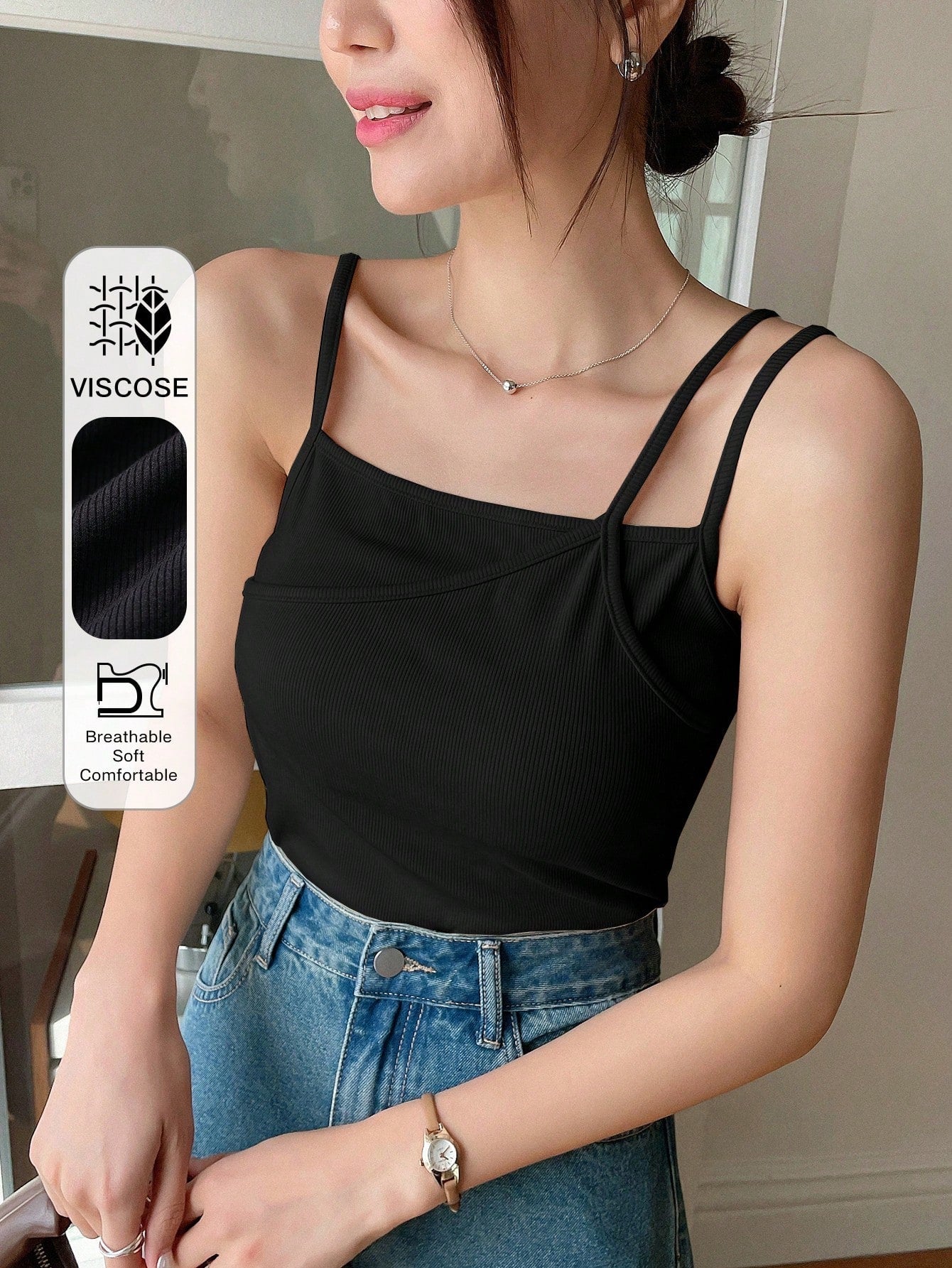 Plain Color Casual Versatile Asymmetrical Camisole
