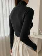 Basic Solid High Neck Long Sleeve Knit Sweater